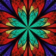 Symmetrical pattern in stained-glass window style Blue and red