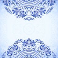 Blue greeting card template with floral pattern in gzhel style