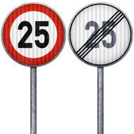 Two red and white maximum speed limit 25 road signs