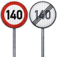 Two red and white maximum speed limit 140 road signs