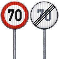Two red and white maximum speed limit 70 road signs
