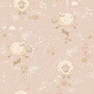 Seamless pattern with cute sheep in field N2