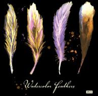 Watercolor set of feathers voilet