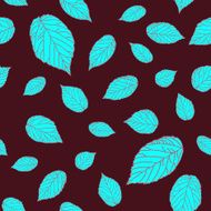Blue raspberry leaves on a brown-red field Seamless vector pattern