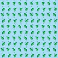 Seamless pattern green leaves blue background Vector