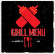 Grill Menu design template red condiment bottles