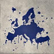 Europe map graffiti blue splats on wall