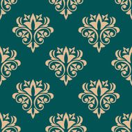 Pretty green retro floral motif wallpaper design