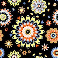 Bright seamless pattern with flowers on black background