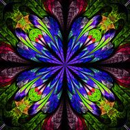 Symmetrical pattern in stained-glass window style Blue and green N4