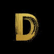 Gold glittering brush hand painted letter D N2