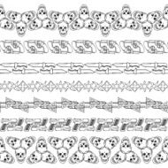 Seamless hand drawn doodle borders with skulls and guns N2
