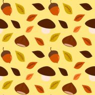 autumn fall background with chestnut acorn and mushroom seamless pattern N2