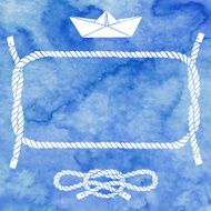 Nautical card with frame marine knots and paper boat