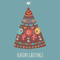 Colorful Merry Christmas tree with ornament
