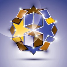 Party 3D violet glossy mirror ball with stars and cubes
