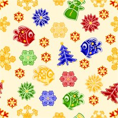 Seamless texture fish and snowflake Christmas decorations vector