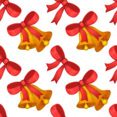 Watercolor seamless pattern with jingle bells and bow