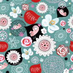 Flower texture with birds in love