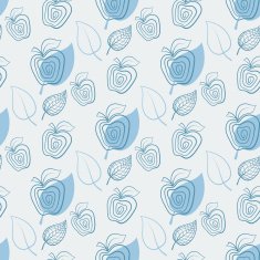 Seamless pattern with blue apple Apple white leaf