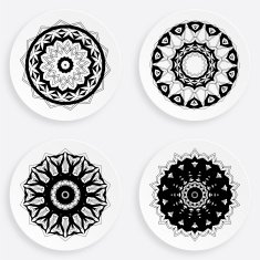 set of abstract black and white floral pattern plate