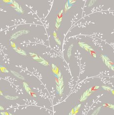 Seamless pattern with feathers and leaves