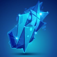 Textured plastic geometric pixilated 3d object with flashes