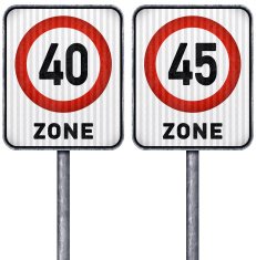 Two rectangular speed limit zone 40 and 45 road signs