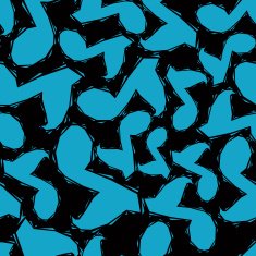 Blue musical notes over black background seamless pattern