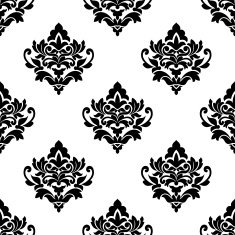 Black and white repeat floral arabesque pattern