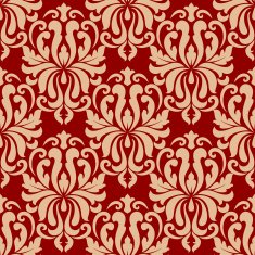 Ornate arabesque repeat pattern on red