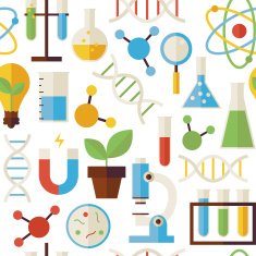 Flat Seamless Pattern Science and Research Objects over White N2