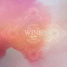 ornate art-deco wine label on watercolor background N2