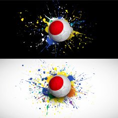 japan flag with soccer ball dash on colorful background N2