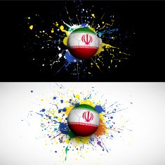 Iran flag with soccer ball dash on colorful background N2