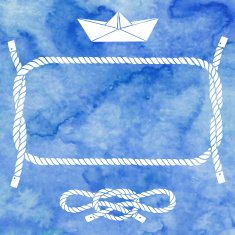 Nautical card with frame marine knots and paper boat