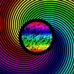 Psychedelic tile with rainbow rock texture and whirling spokes N2