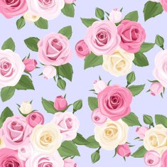 Pink and white roses on blue Vector seamless pattern