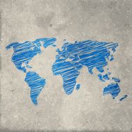 World map blue on stone background