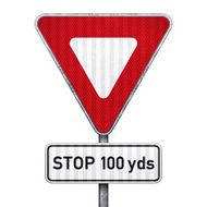 Triangular road sign with 100 yards ahead to stop N2