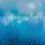 Water Drops on Glass Blue Blur Background with Horizontal Space