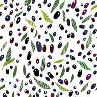 Olives and leaves seamless pattern