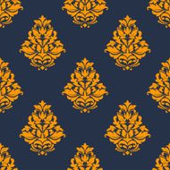 Damask seamless pattern with orange floral tracery