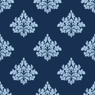 Foliage seamless pattern with blue damask tracery