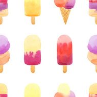Seamless pattern with hand drawn watercolor ice cream N2