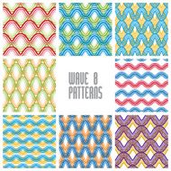 Waves seamless patterns set colorful geometric vector backdrop