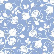 White seamless floral pattern with rose buds on blue Vector