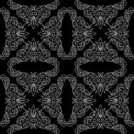 black seamless pattern with floral light elements - vector