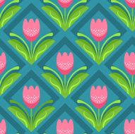 Seamless pattern with pink tulips