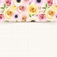 Card with colorful roses lisianthus and anemone flowers Vector eps-10